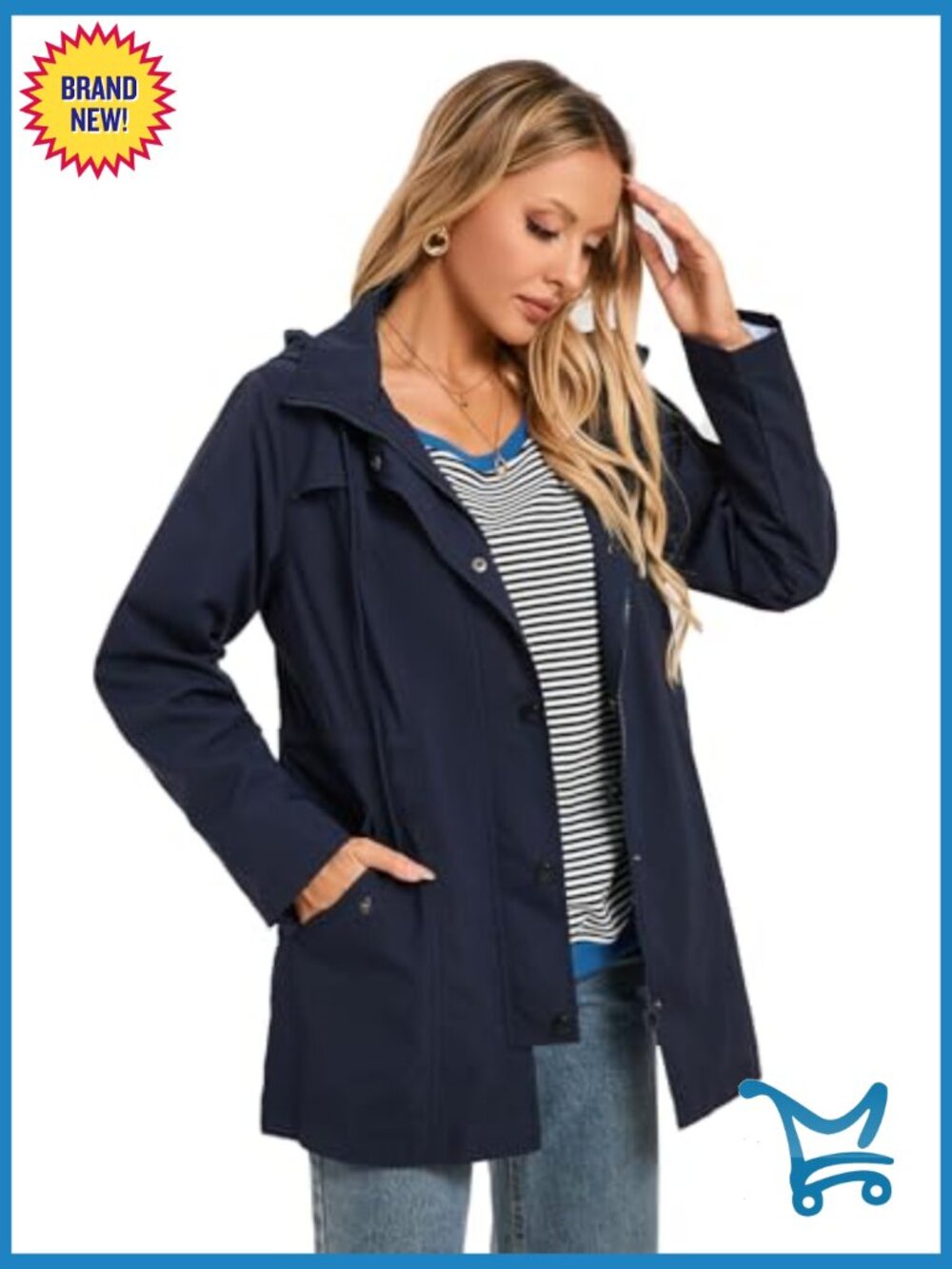 Waterproof Rain Jacket with Hood Lightweight Windbreaker Long Coat - Picture 3 of 7